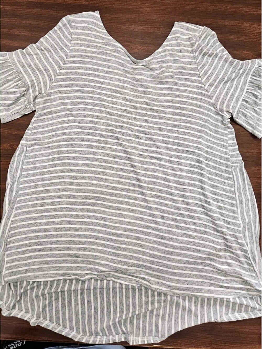Lovely Melody Womens M Gray white Striped Open Back Criss Cross Top Casual Light